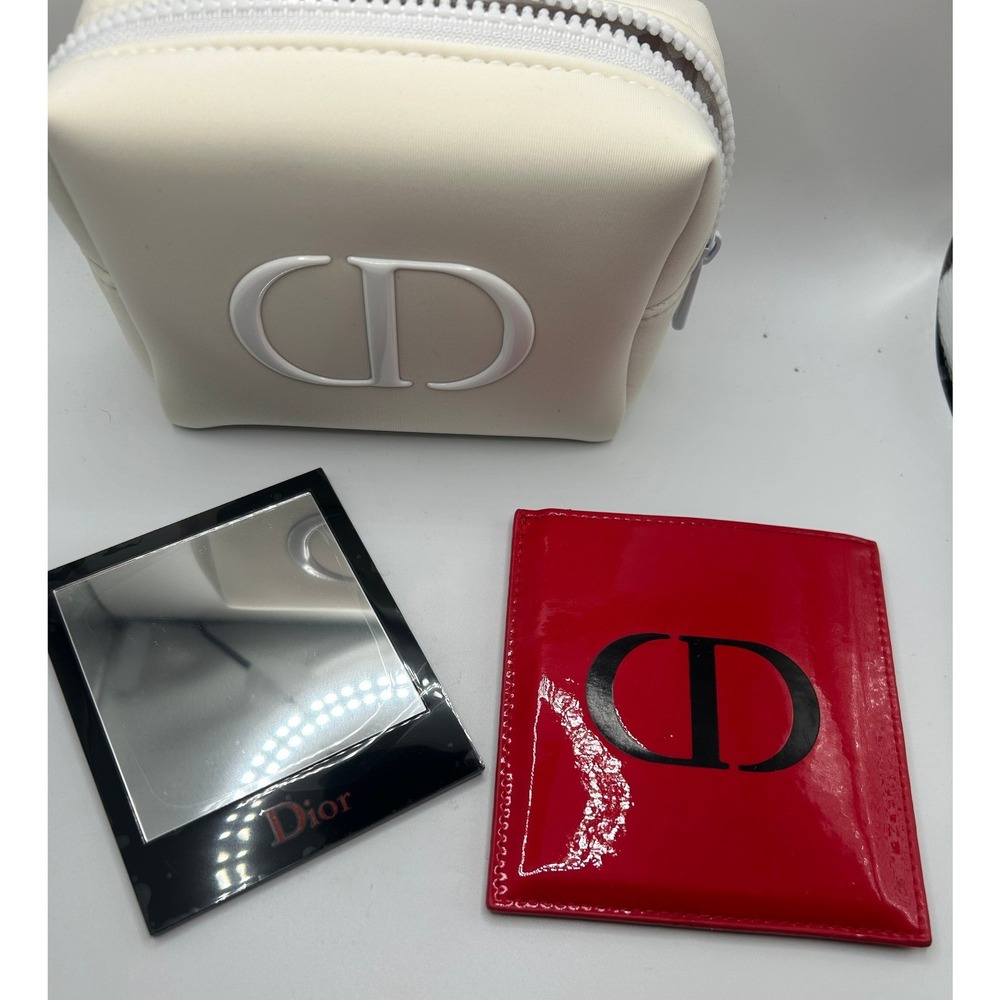Dior Parfums Vanity Case Cosmetic Bag Pouch Red Mirror Compact Set#350